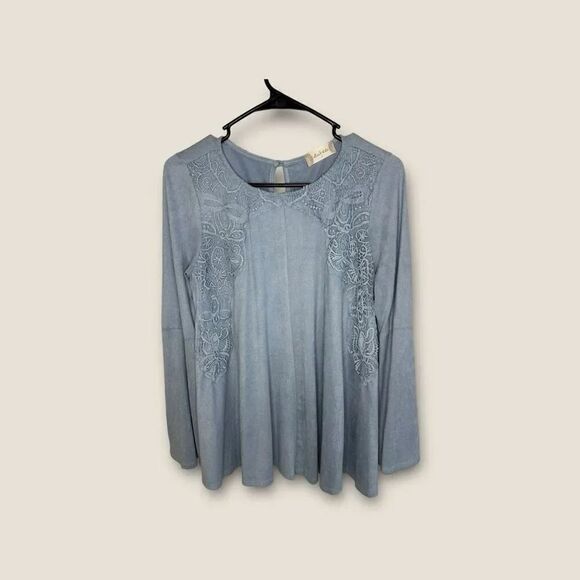 Altar’s State Suede Lace Front Long Sleeve Top Small - Picture 1 of 6